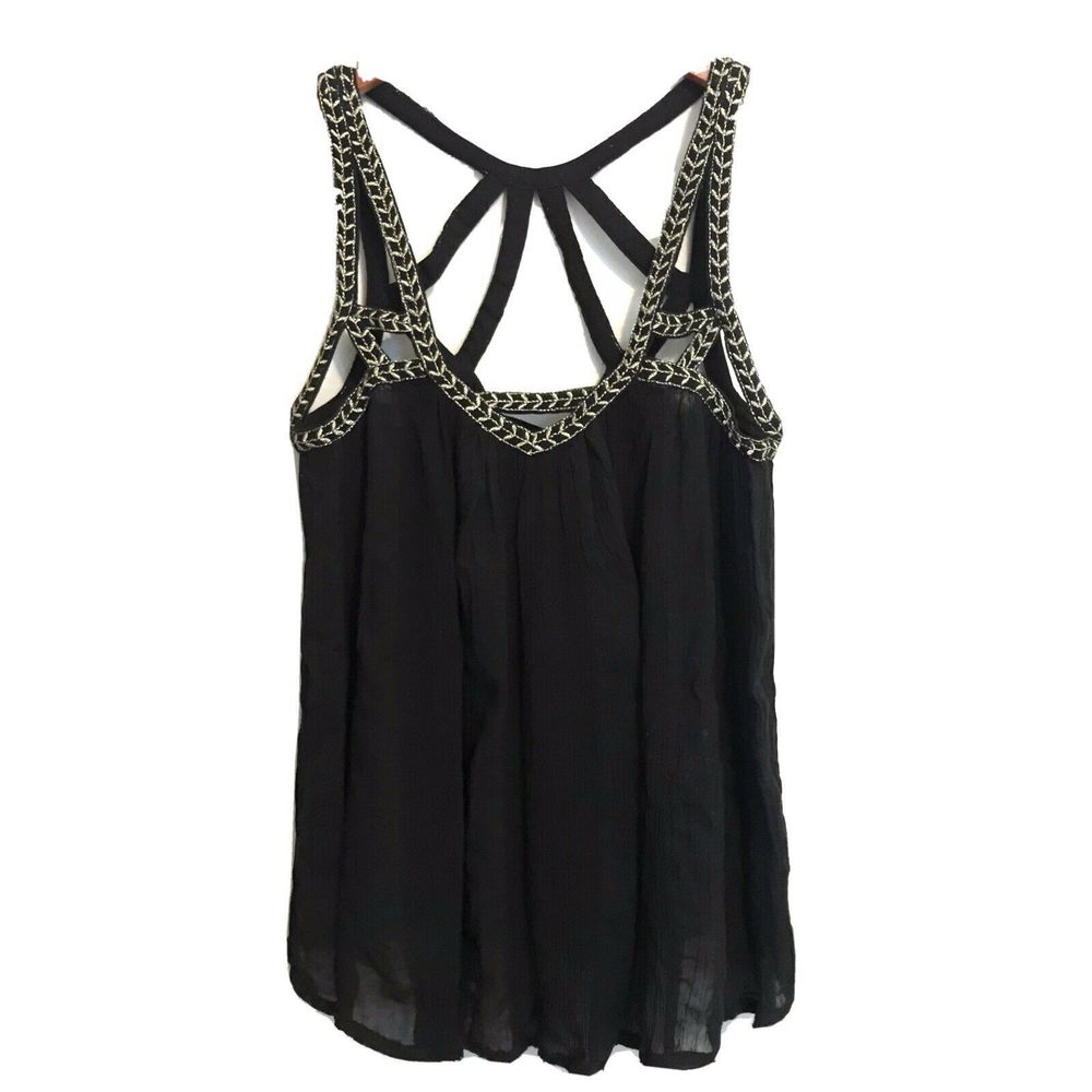 Vanessa Virginia Cut Out Gauze Tank Top 8 Black